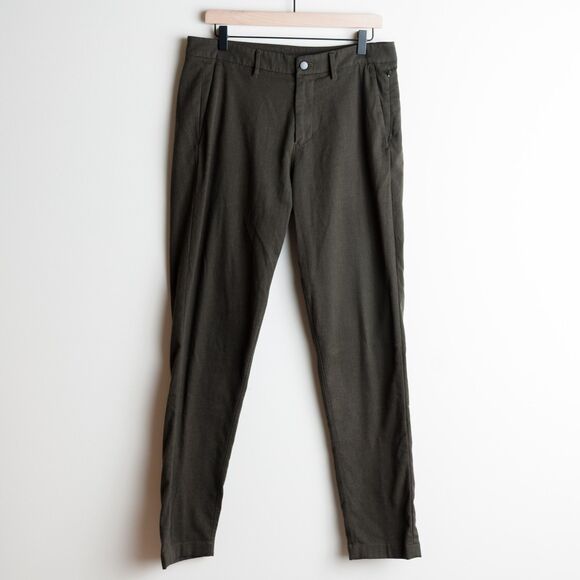 Lululemon Commission Pants Mens 32 Heathered Dark Olive Slim Wool Chino M5561S - Picture 1 of 14